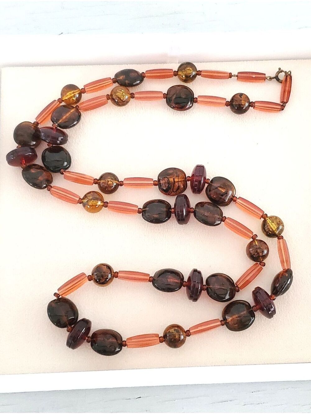Vintage Retro Amber Lucite Beaded Necklace